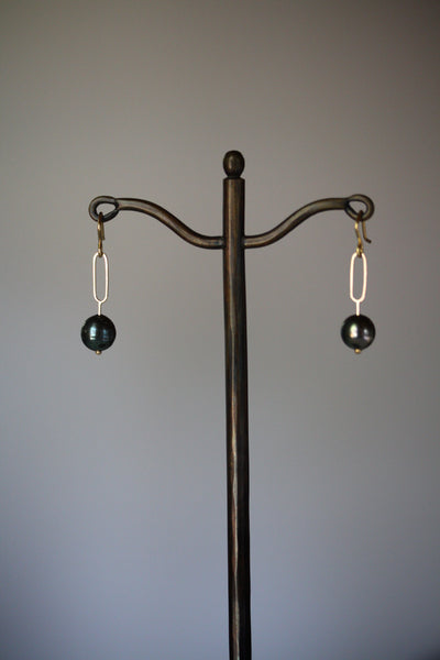 Tahitian black pearl earrings
